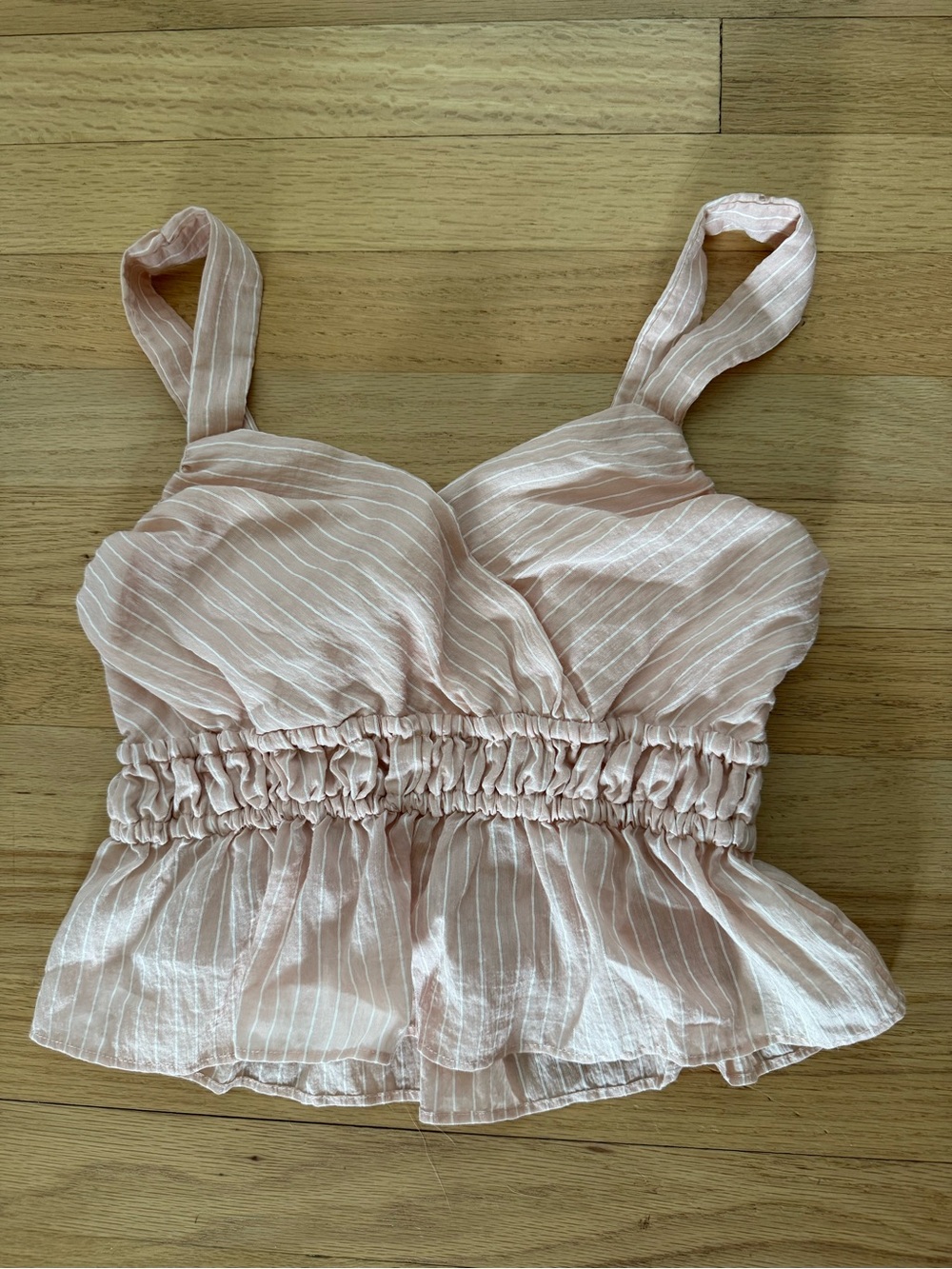 Anthropologie Maeve XS Blush Pink Striped Cinch Waist Crop Top